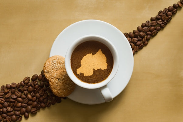  Hot cup of coffee with Rwanda art
