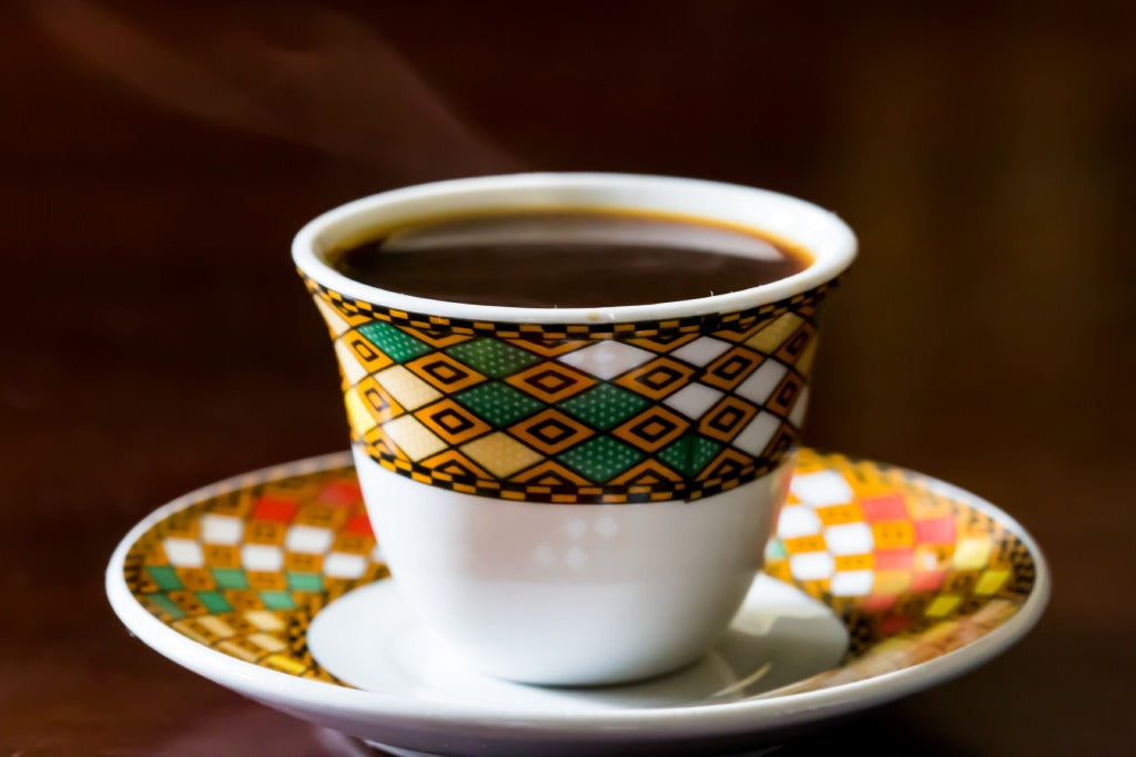 Closeup of Ethiopian coffee in a traditional cup